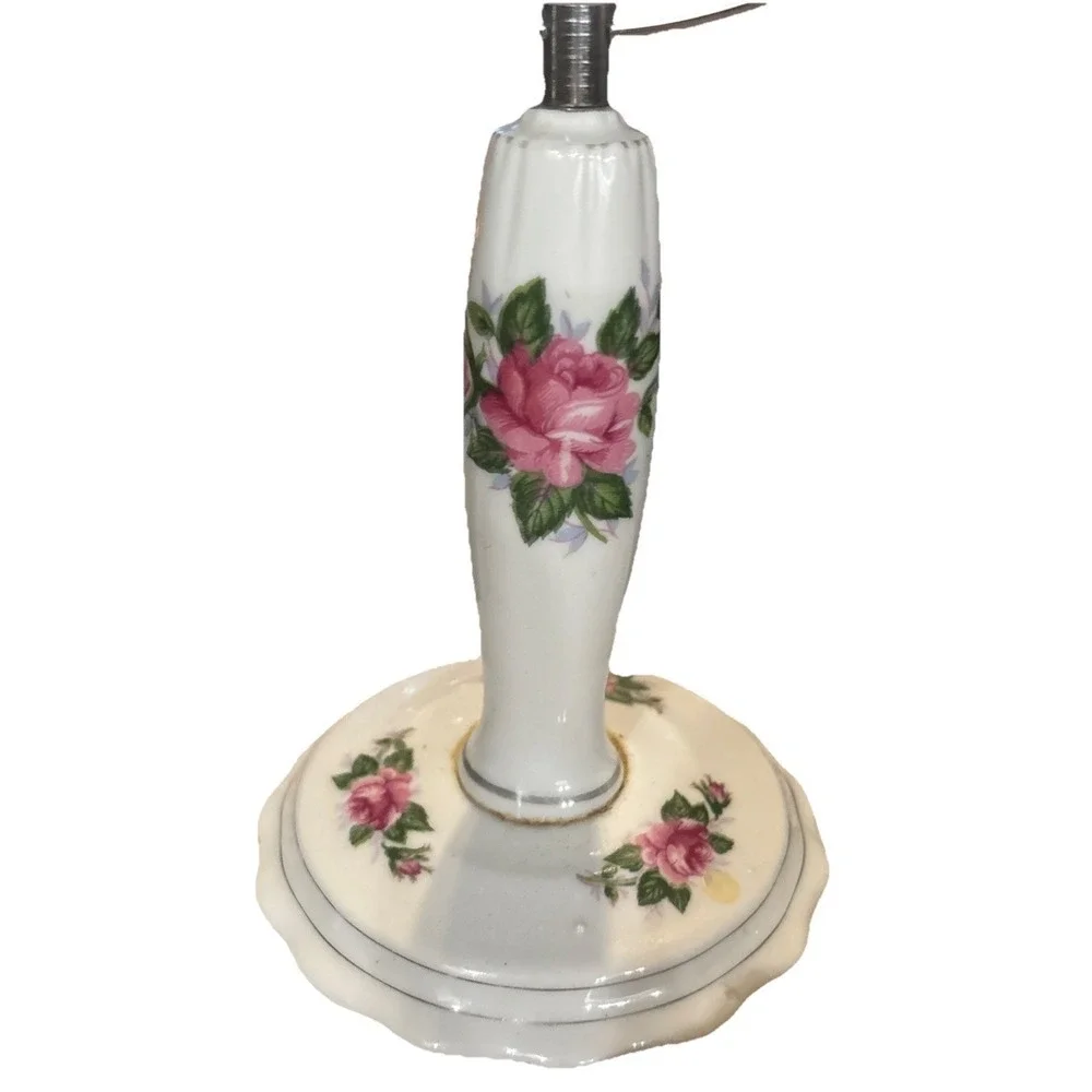 Ceramic Rose Floral Double Sided Standing Vanity Makeup Mirror-VTG